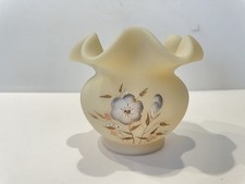 Vintage Fenton Ruffled Custard Satin Glass Bowl Signed by D. Hill picture