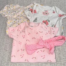 4 Pc Baby Girl Floral Bodysuits & Bow Headband 3-6 Months Carter’s Just One You picture