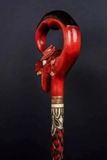 Walking Stick Carved Red Dragon Artisan Cane Wooden Handmade Exclusive Victorian picture