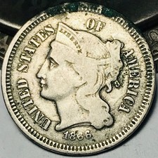 1866 Three Cent Nickel Piece 3C Ungraded Civil War Era US Coin CC31637 picture