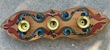 Vtg Rosemaling Folk Art Sweden Wood Brass Candle Holder Table Centerpiece picture
