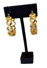 VTG 1980s Givenchy Bijoux Gold Tone G Logo Circle Link Hoop Earrings NOC New picture