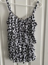 INC womens tank, black/grey/white pattern, adj straps, ruffles Sz Medium picture