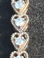 Vintage Solid Sterling Silver 925 Bracelet Heart Link Tennis Bracelet picture