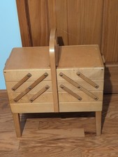 Rare Strommen Bruk Hamar Sewing Cabinet Blonde Wood Accordion Norway Minor Dmg  picture