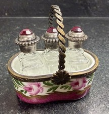 Vintage Peint Main Limoges CR Hand Painted Porcelain Perfume Caddy Trinket Box picture