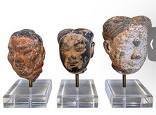 Extraordinary Set of 3 Ancient (211 BC) Chinese Han Dynasty Pottery Heads  picture