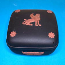 Wedgwood Black Jasperware Square Lidded Trinket Box Pink Sphinx England picture