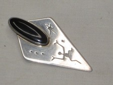 vintage sterling silver brooch Native American signed Pioffet ? figure onyx pin picture
