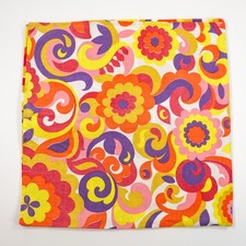 Vintage Tablecloth Funky Floral Bright Flowers 35x35 1960s Mod Groovy Cotton picture