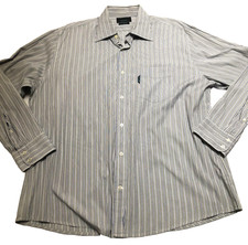 VTG Faconnable Mens Shirt Sz XL Gray Blue Micro Stripe Boxy ButtonUp Hong Kong picture