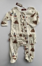 Milkbarn Sandcastle 2way Ruffle Zip Footie Pajama 100% Organic Cotton O-3M picture