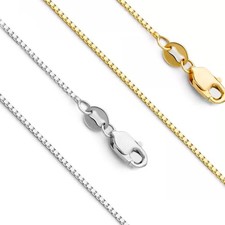 1-2mm 14k REAL Yellow Gold Solid Claw Clasp Box Link Chain Necklace with Lobster picture