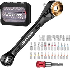 WORKPRO 34PC Offset Ratcheting Screwdriver Low Profile Ratchet Wrench Bit Socket picture
