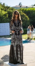 BCBG Max Azria Runway  Resort 2014  sheer draped sleeves botanical Dress Sz S picture