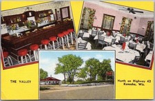 c1960s KENOSHA, Wisconsin Postcard THE VALLEY RESTAURANT 3 Views / Kropp Linen picture