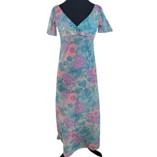 VTG 70s Fairycore Floral Maxi Nightgown Empire Waist Ethereal Cottagecore picture