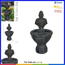 Lion Head Outdoor Water Fountain Polyresin Patio Garden Décor 93 GPH Pump picture