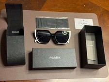 Prada PR 15WS Oversize Square Sunglasses Women Black White Frame UV400 Authentic picture