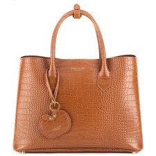NWT Teddy Blake Vanessa Croco Embossed Italian Leather Tote Bag Cognac Brown picture