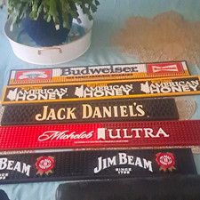 Lot of 5 Rubber Bar Mats 24x3.5 Budweiser Jack Daniel's Jim Beam Michelob picture