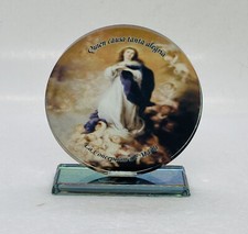 Vintage Crystal Glass Our Lady Immaculate Conception Icon Suncatcher Decor 22 picture