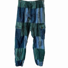 Vintage Nepal Patchwork Cargo Pants Blue Green Mushroom Festival picture