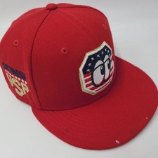 Chattanooga Lookouts Hat Fitted 7 3/8 New Era 59Fifty Red MiLB USA Stars Stripes picture