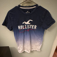 Hollister California Men's XS Blue/White Ombre Logo Graphic Crew Neck T-Shirt picture