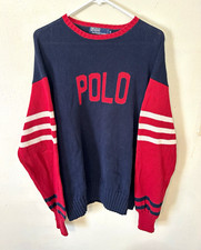 Vintage 1992 Polo Ralph Lauren Men's XL Cotton Knit Sweater With Polo Spellout picture