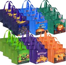 24 Pcs Halloween Trick or Treat Bags, Candy Tote Bags with Handles, Reusable Non picture