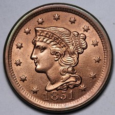 1851 Braided Hair Large Cent BU *UNCIRCULATED* MS E122 WAQCHM picture