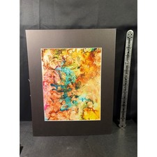 Vintage Abstract Expressionist Ink Painting Matted Wall Art Colorful 11x14 picture