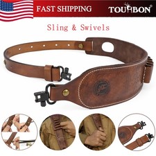 TOURBON 2 Points Leather Gun Sling Swivels Rifle Ammo Carry Holder Rest Hole US picture