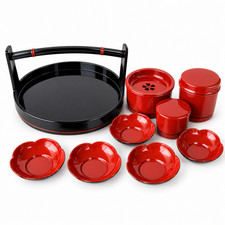 Japanese Tea Ceremony Set - Showa Retro Red & Black Laquerware Tea Set picture