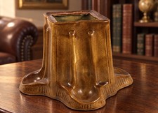 ANTIQUE 1920s BROWN GLAZED CERAMIC SMOKING PIPE HOLDER STAND TOBACCIANA VTG RARE picture