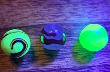 3 Vintage Akro Agate Mibs, 2 UV, 2 OXBLOOD, SILVER, MILKY, LIMEADE? picture