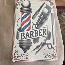 What An Adorable “Barber Shop” Metal Tin Sign In 7.8”x11.8” picture
