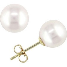 4mm–12mm Solid 14K Yellow Gold Round White Pearl Stud Earrings Push Back Gift picture
