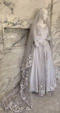 Vintage Amy Lee Hilton Bridal Lace Bell Sleeve Wedding Dress Gown Size 8 New picture