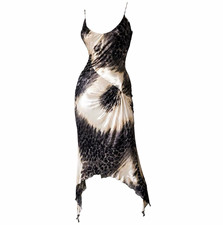 Vintage Class Roberto Cavalli Y2K Feather Print Asymmetric Dress IT 46 picture
