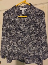 Sag Harbor Women's Size 16 Navy Blue White Floral Button Front Blouse picture