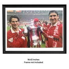 Eric Cantona & Ryan Giggs Hand Signed Man Utd A3 Photo PSA Approved Card & COA picture