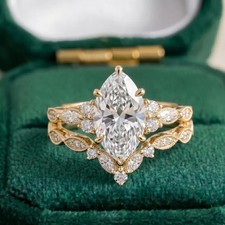 4.60CT Marquise-Cut VS Lab Grown Diamond Bridal Wedding Ring Set 14k Yellow Gold picture