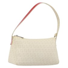 FENDI Zucchino Canvas Shoulder Bag PVC White Silver Auth mr2831 picture