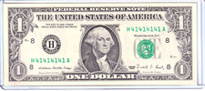 1988 $1 Federal Reserve Note Uncirculated 1/4 Binary Super Repeater #H41414141A picture