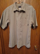 Patagonia Shirt Men SzLarge Button Short Sleeve Blue Stripe Organic Cotton Blend picture