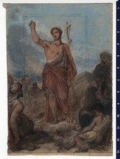 c. 1880's John the Baptist Preaching in Wilderness Pastel attrib. ÉDOUARD BAILLE picture