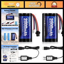 High Capacity 7.4V 2000mAh Li-ion RC Battery 2S with SM-2P Plug & 2 USB Chargers picture