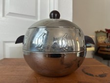 Vintage West Bend Penguin Chrome Hot/Cold Server Ice Bucket Bakelite Handles MCM picture
